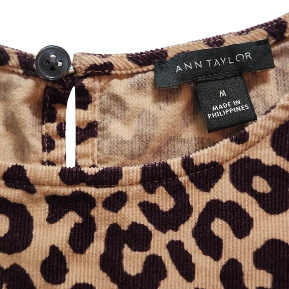 Ann Taylor Leopard Print Soft Corduroy Top with Puffed Sleeves Size Medium - Picture 3 of 8